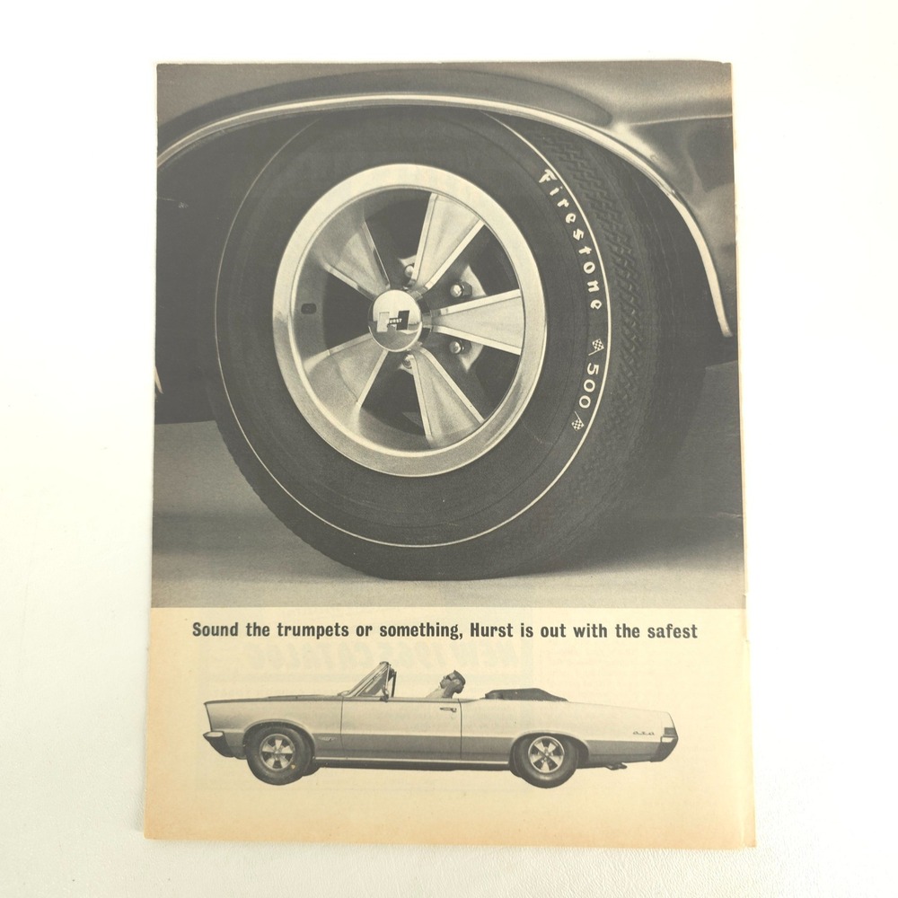 Pontiac GTO Hurst Wheels Print Ad Firestone 500 Convertible Garage Wall Decor
